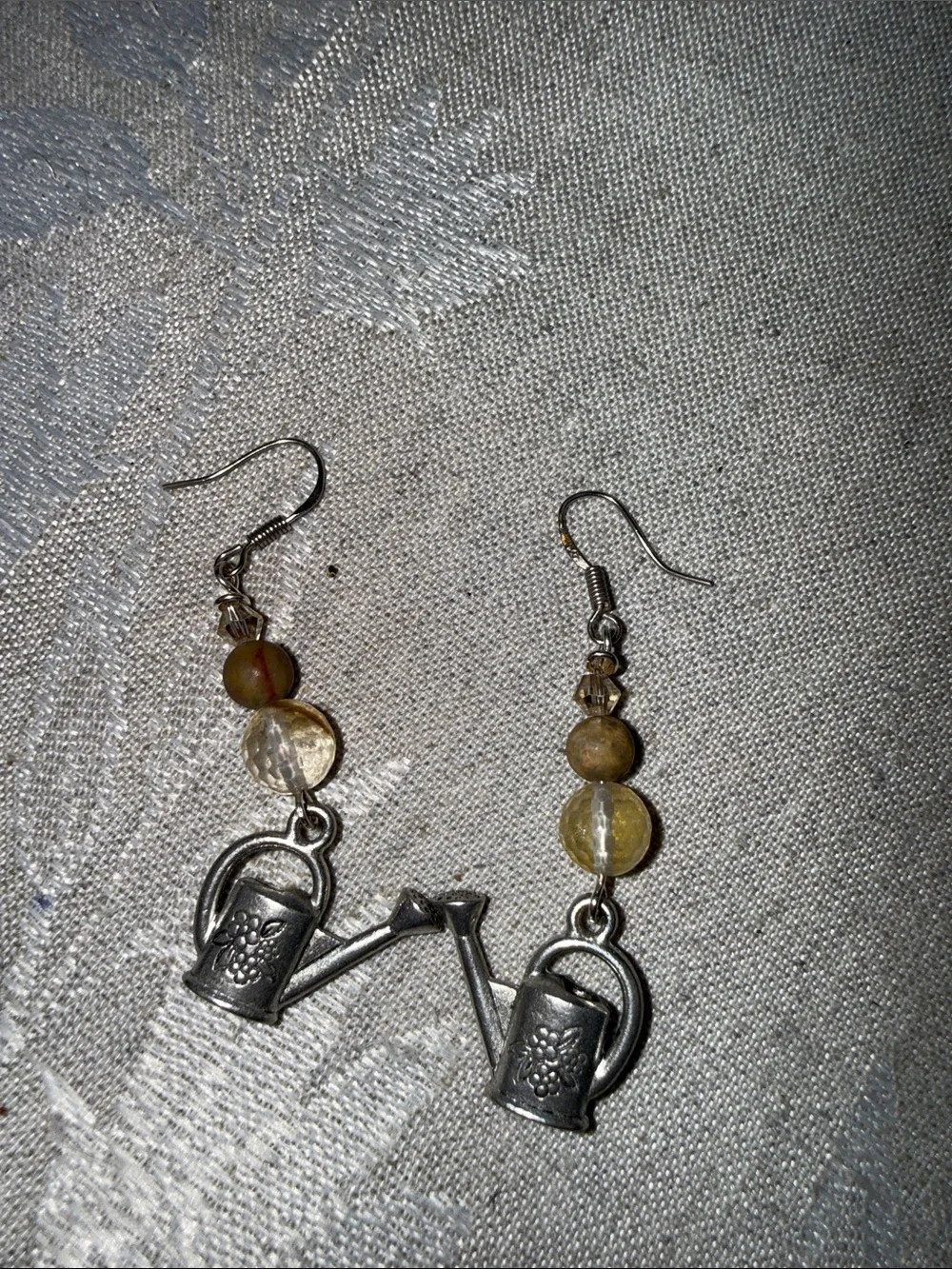 Sterling silver Garden Watering Can Drop Earrings - Yellow Bead Accent,